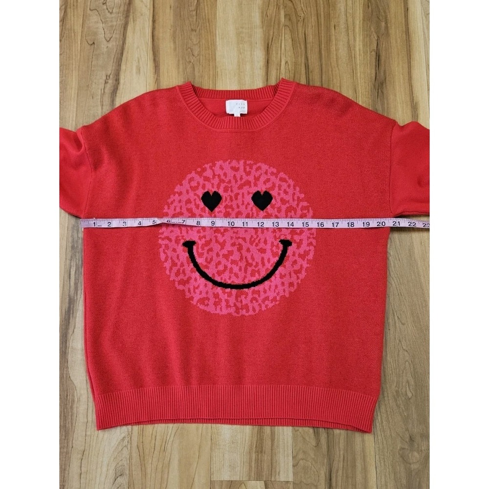 Dee Elly Women's Size Small Red Smiley Face Knit Long-sleeve Sweater - Picture 5 of 8